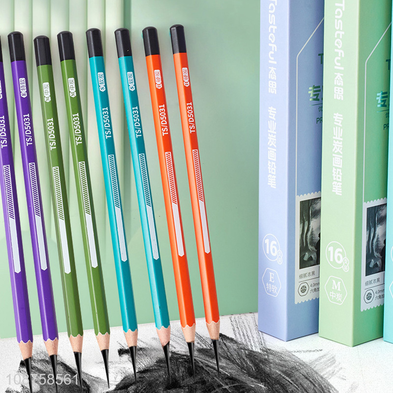 Wholesale 16 pieces advanced charcoal pencils(Soft, medium, hard, extra soft, mixed)