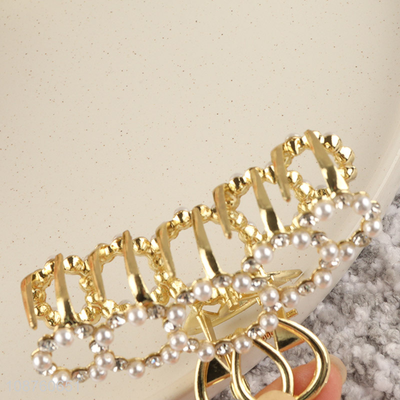 Hot product pearl rhinestone alloy hair claw clips for women girls