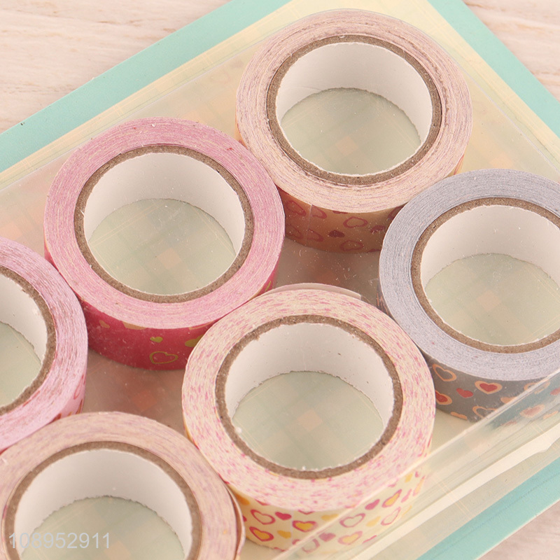 Hot Selling 6 Rolls Heart Pattern Washi Paper Tapes for DIY Scrapbooking