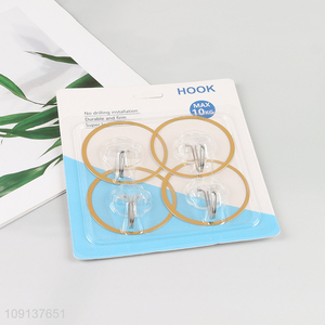 Top selling 4pcs round clear sticky hook wall hook set