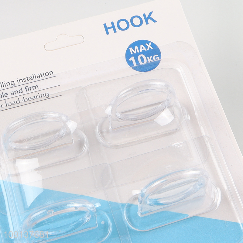 Good sale 4pcs clear heavy duty sticky hook wall hook set wholesale