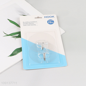 Top selling 2pcs clear household bathroom kitchen sticky hook wall hook