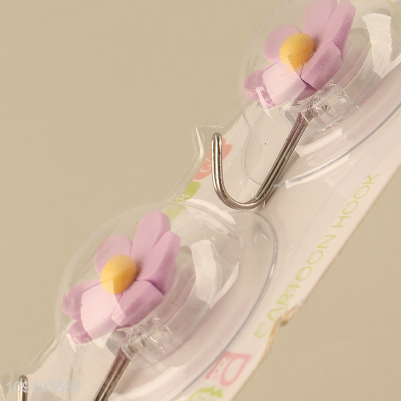 New Arrival 2PCS Cute Flower Adhesive Hooks Heavy Duty Adhesive Hooks