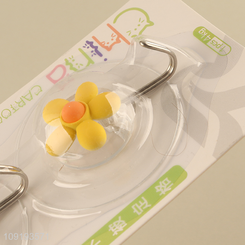 New Product 2PCS Cute Flower Adhesive Hooks Towel Coat Key Hooks