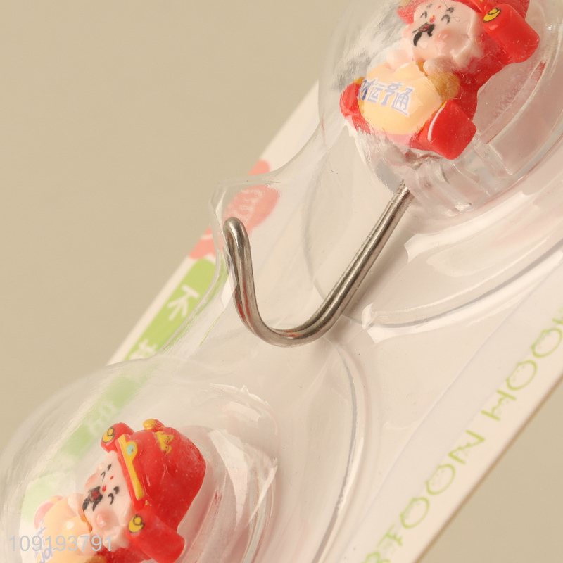 Factory Price 2PCS Cute CAI Shen Hooks Adhesive Hooks for Hanging