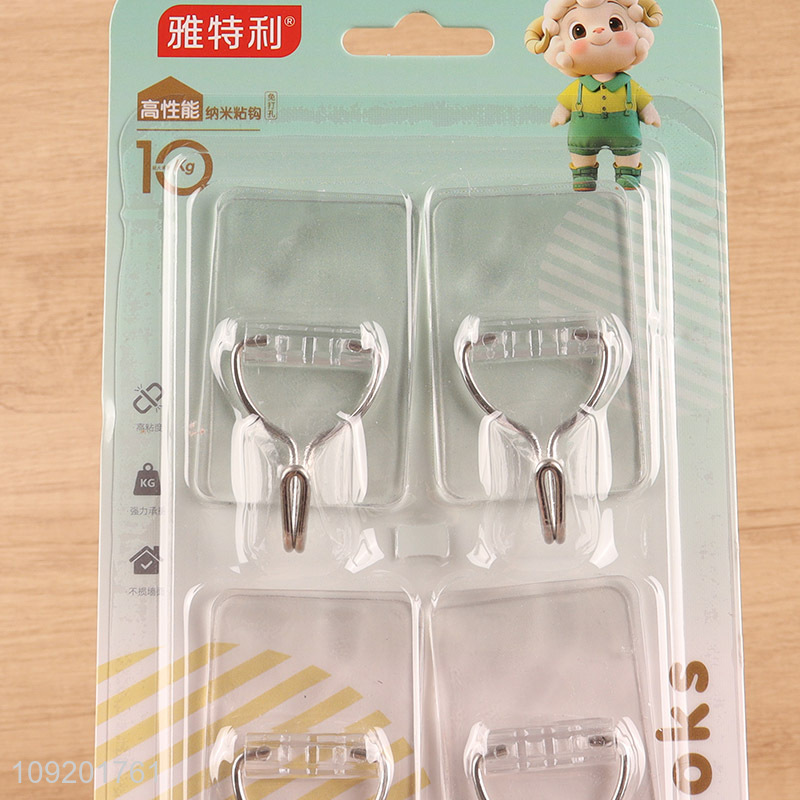 Yiwu market rectangle 4pcs clear sticky hook adhesive hook set