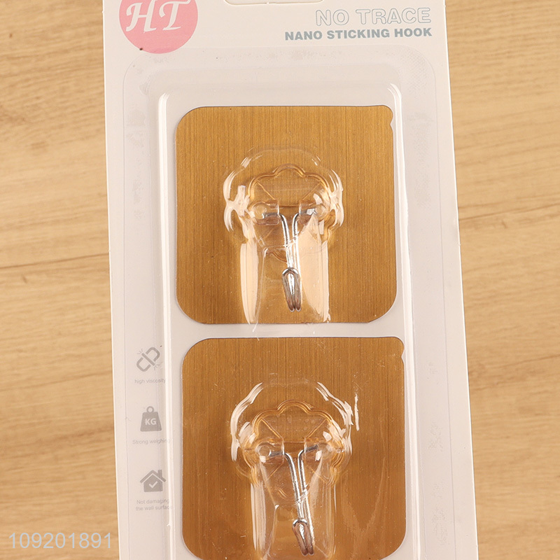 Factory supply 3pcs golden square sticky hook adhesive hook for sale