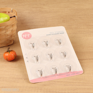 Popular products 9pcs round clear sticky hook adhesive hook for bathroom