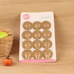 China wholesale 12pcs round golden sticky hook adhesive hook wall hook
