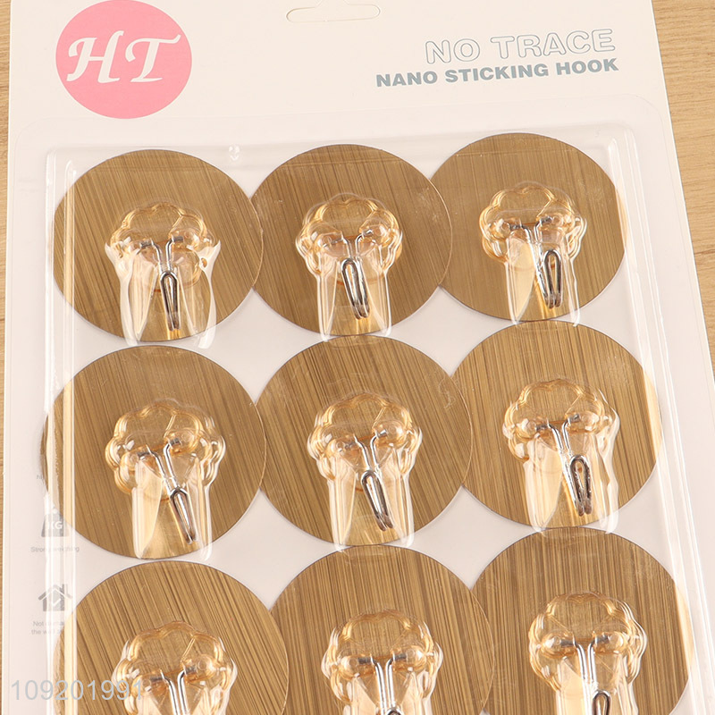 China wholesale 12pcs round golden sticky hook adhesive hook wall hook