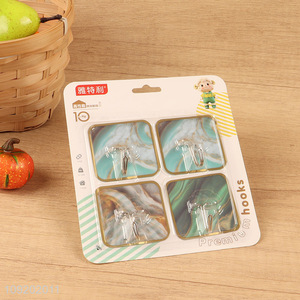 Hot items 4pcs household marble pattern sticky hook adhesive hook