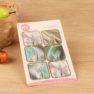 Top selling 6pcs marble pattern sticky hook adhesive hook for household