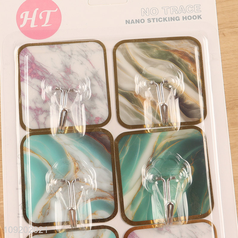 Top selling 6pcs marble pattern sticky hook adhesive hook for household
