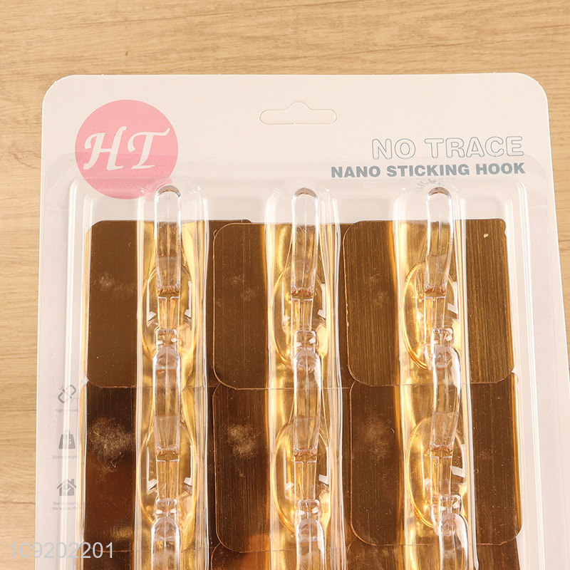 Good quality 9pcs golden square sticky hook adhesive hook for household