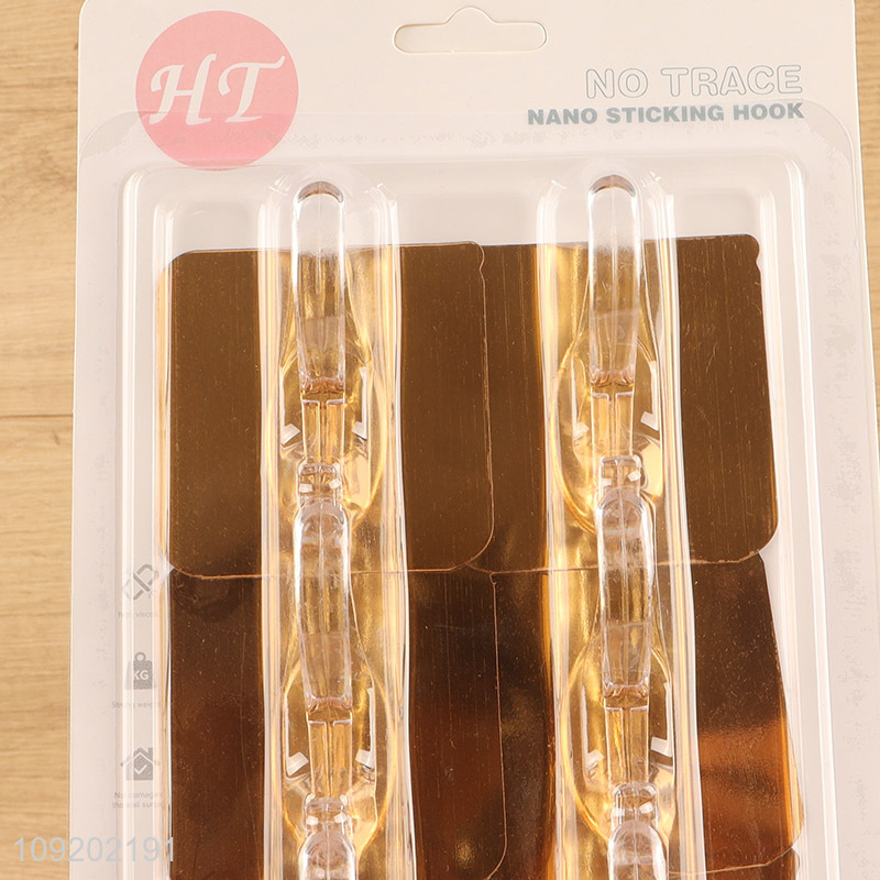 Online wholesale 6pcs golden square sticky hook adhesive hook for household