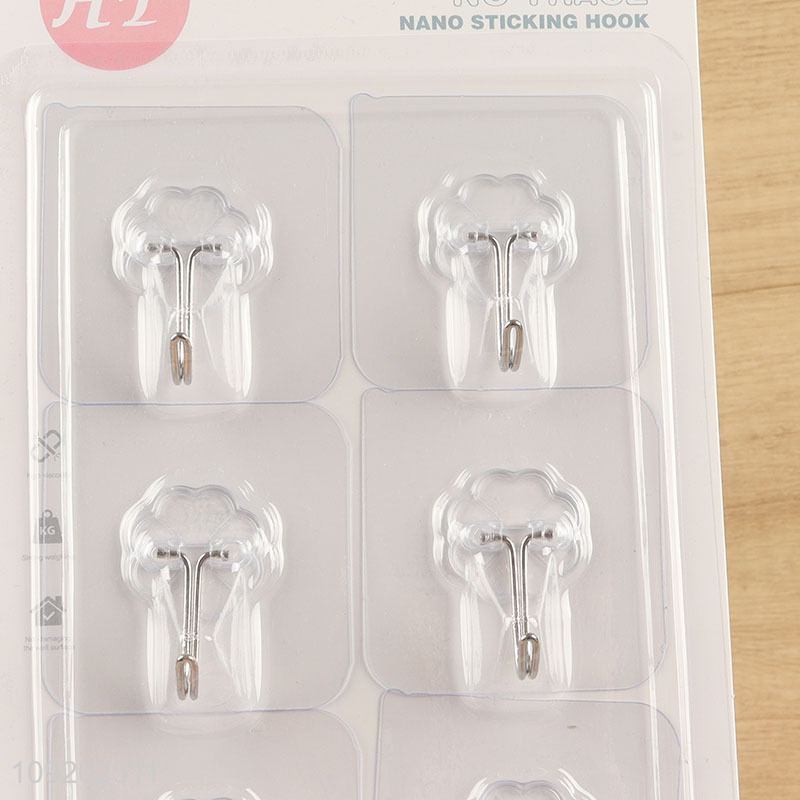 Best selling 6pcs clear heavy duty sticky hook adhesive hook wholesale