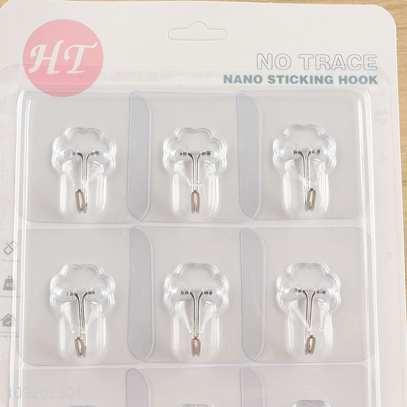 Top quality 9pcs clear square sticky hook adhesive hook for bathroom