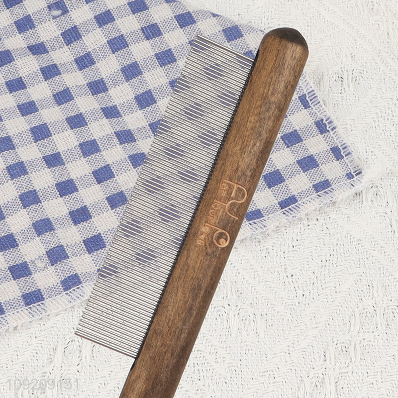 Top products metal teeth pet grooming tool pet hair comb with wooden handle