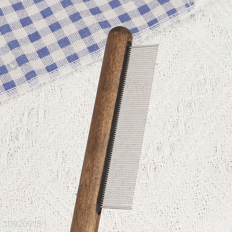 Top products metal teeth pet grooming tool pet hair comb with wooden handle