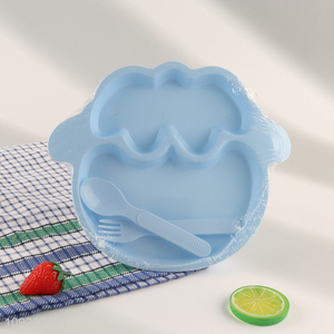 Top quality sheep shape plastic baby dinner plate set with fork and spoon