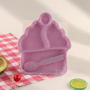 China supplier 3compartment plastic baby dinner plate set with fork and spoon