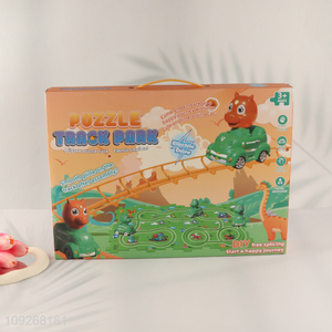 Top quality children dinosaur puzzle game electric rail car toys set