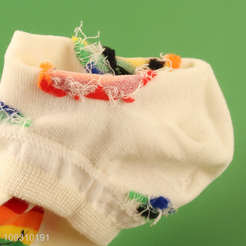 China products rainbow color cotton socks women ankle socks