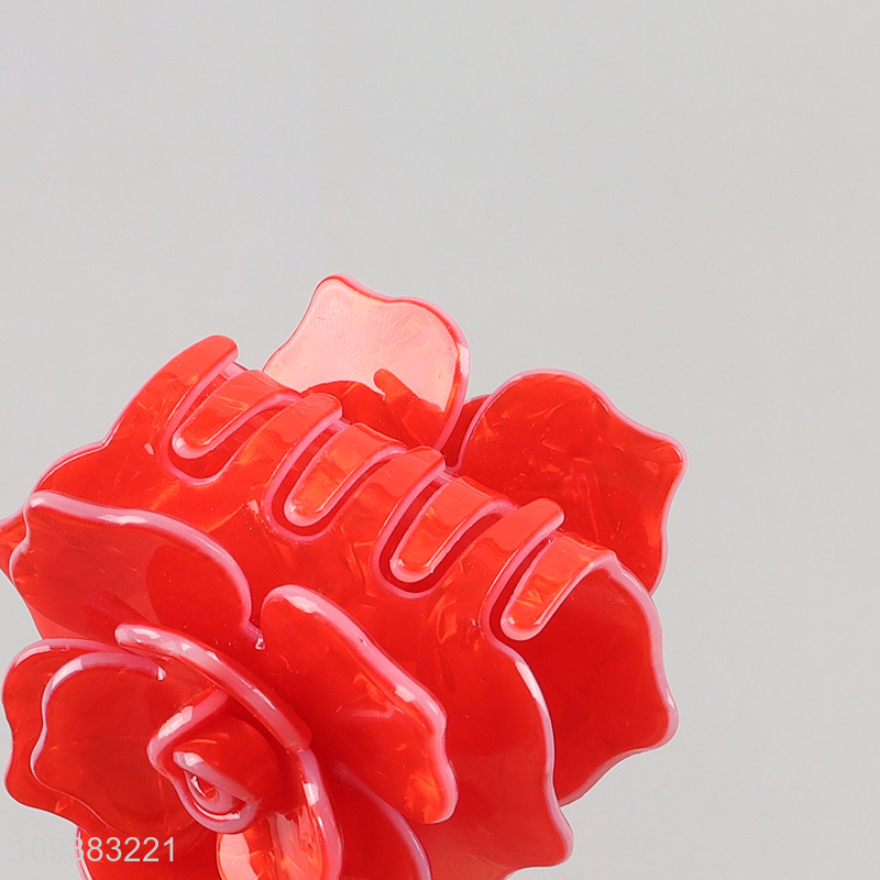 Wholesale red flower design hair claw clip for women