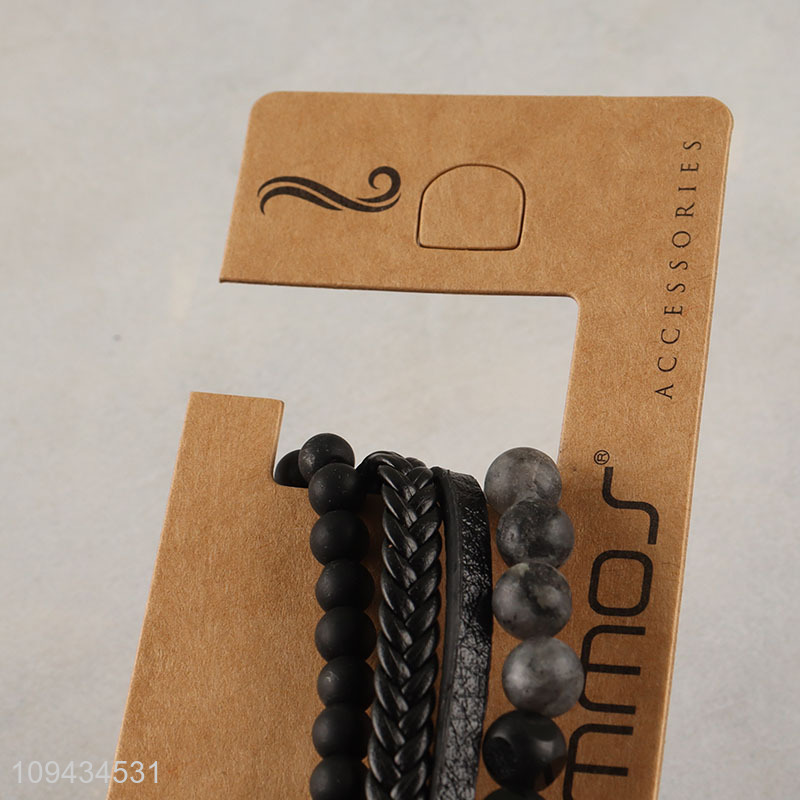 Low price black fashion beaded braided bracelet set