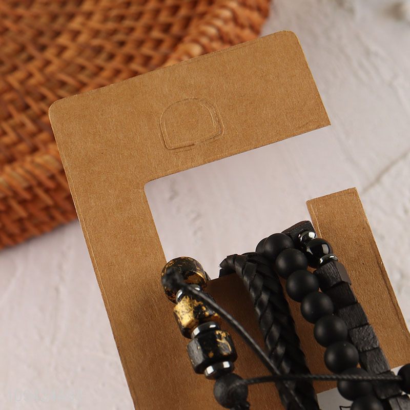 Hot sale black fashion beaded braided bracelet set