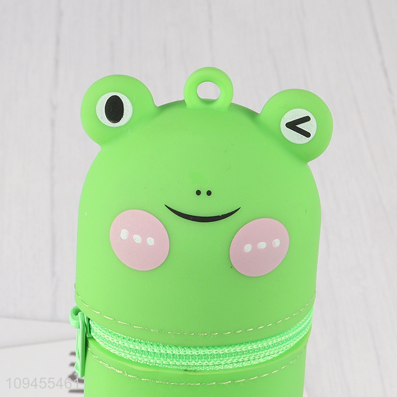 China products cartoon frog silicone pencil bag with zipper