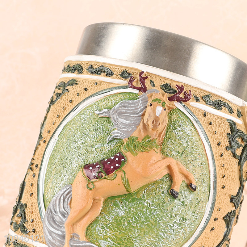 Low price 450ml resin decorated stainless steel water cup