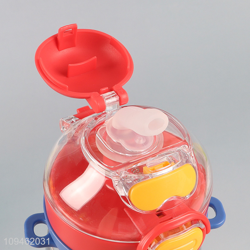 China wholesale cartoon printed plastic water bottle with straw
