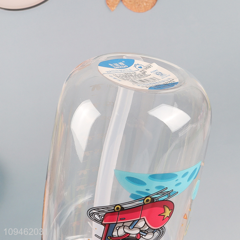 China wholesale cartoon printed plastic water bottle with straw