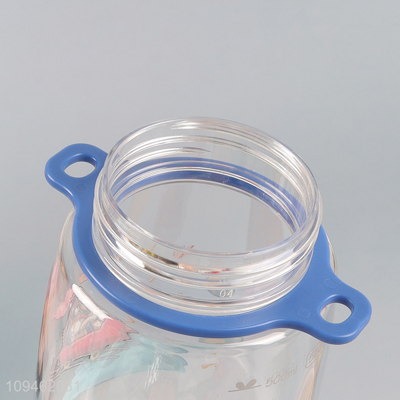 China wholesale cartoon printed plastic water bottle with straw