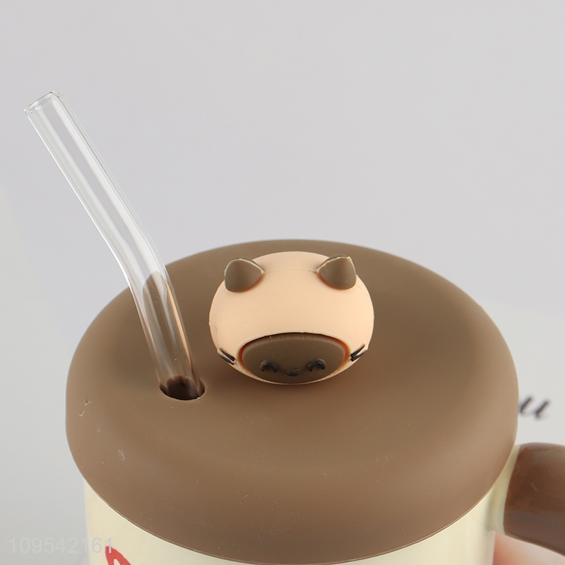 China wholesale cartoon cat ceramic water cup with straw